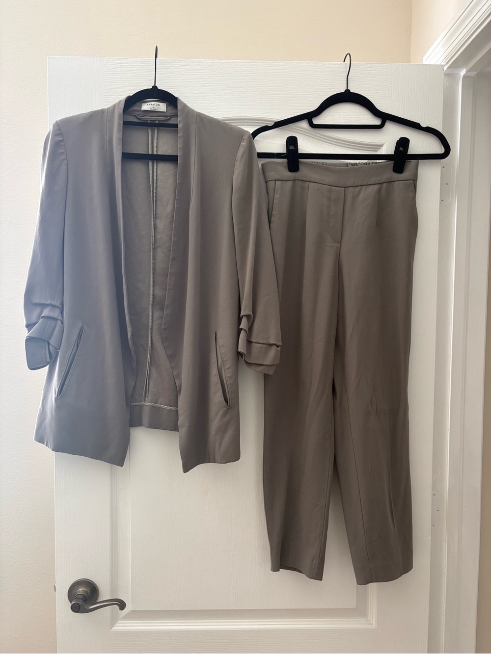 Aritzia Greenish Taupe Open-Front Blazer and Straight Pants Set